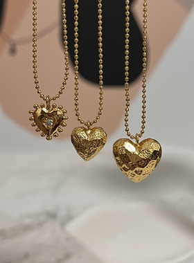 凹凸纹理爱心豆豆链黄铜镀金原创