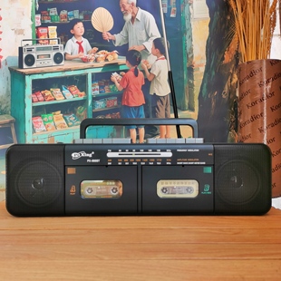 出欧美立体声双卡录音机磁带机收音机蓝牙插卡音箱充电收录机