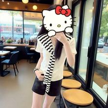 女童夏季披肩短袖2025新款女大童韩版条纹上衣小个子薄款夏装T恤