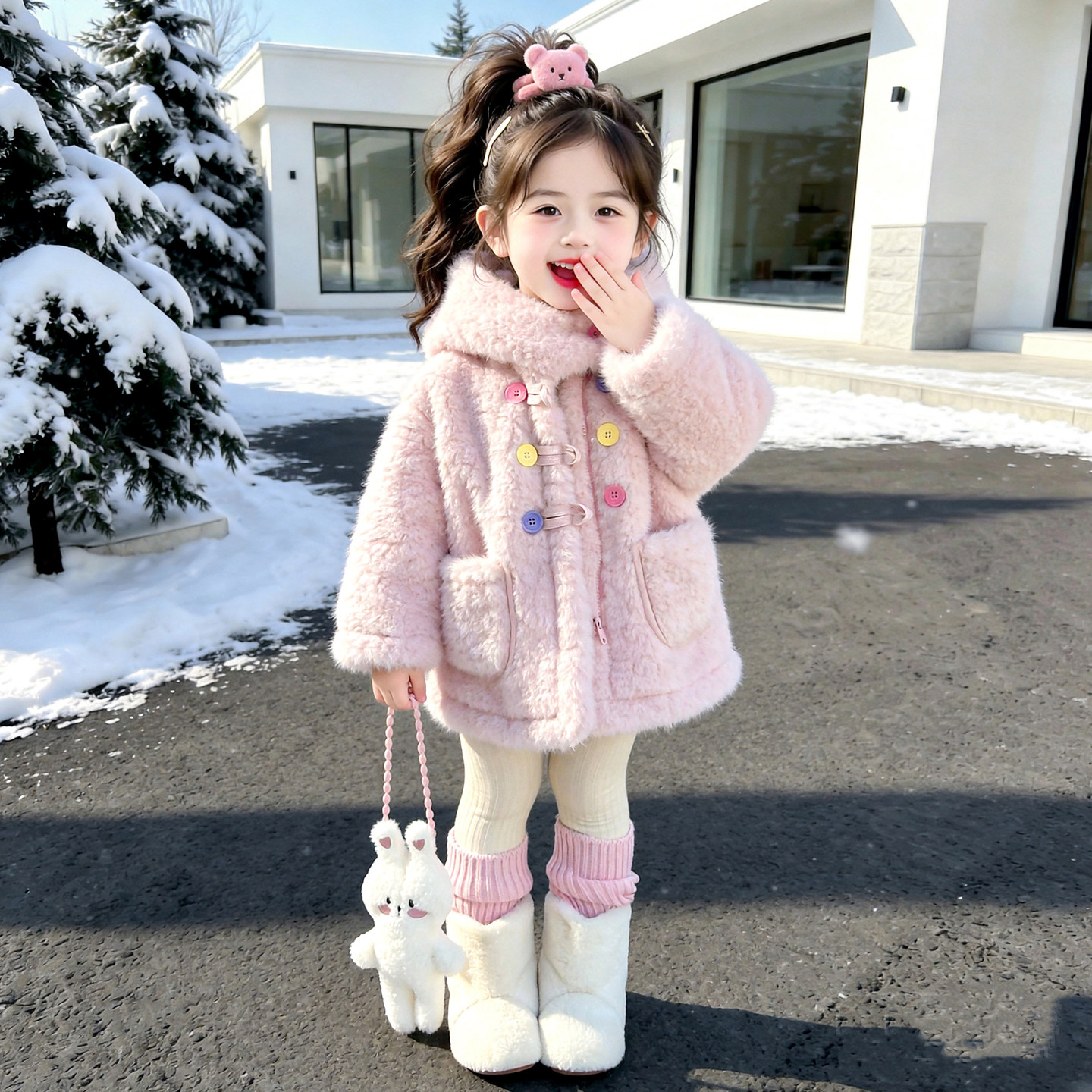 女童加绒加厚外套秋冬2026新款儿童冬季羊羔绒衣服小童中长款冬装