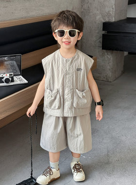 男童衬衫套装夏装儿童无袖背心两件套2026新款帅气男宝宝夏天衣服