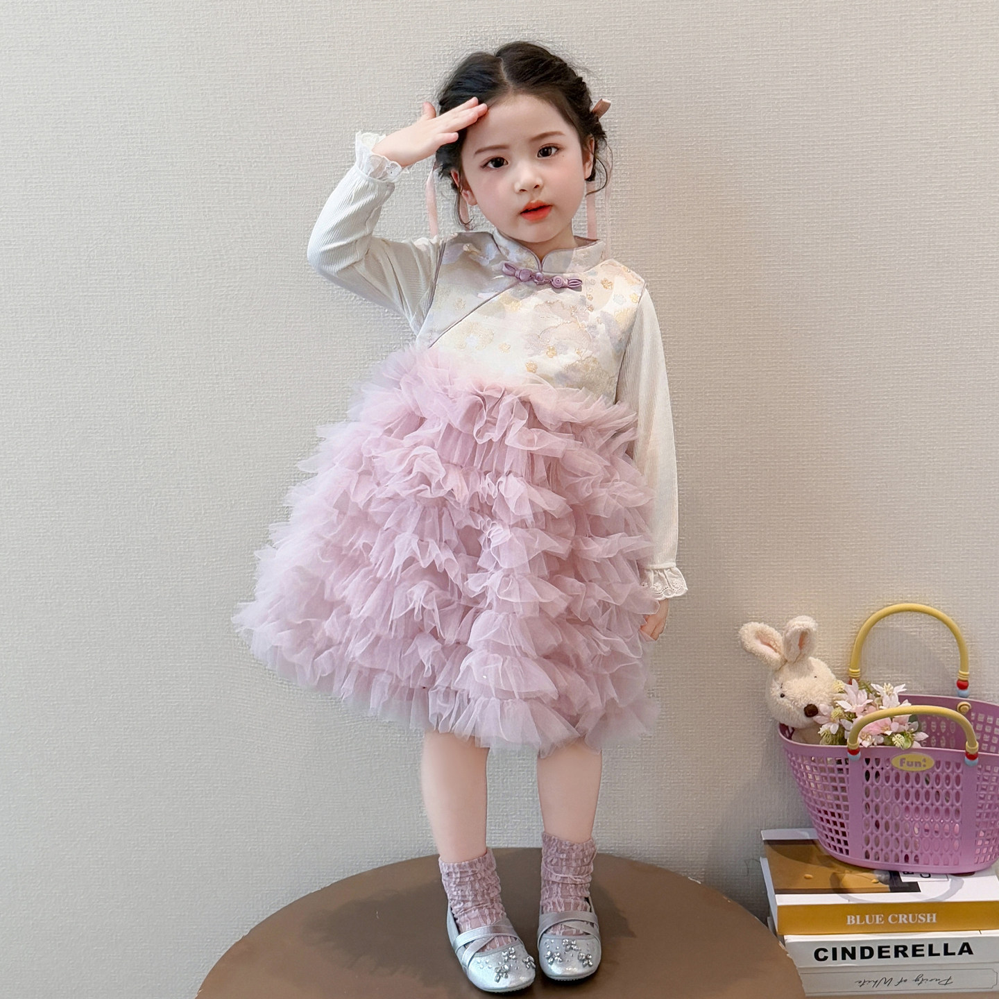 女童国风连衣裙套装春装2026新款儿童春秋季新中式蛋糕裙公主裙子