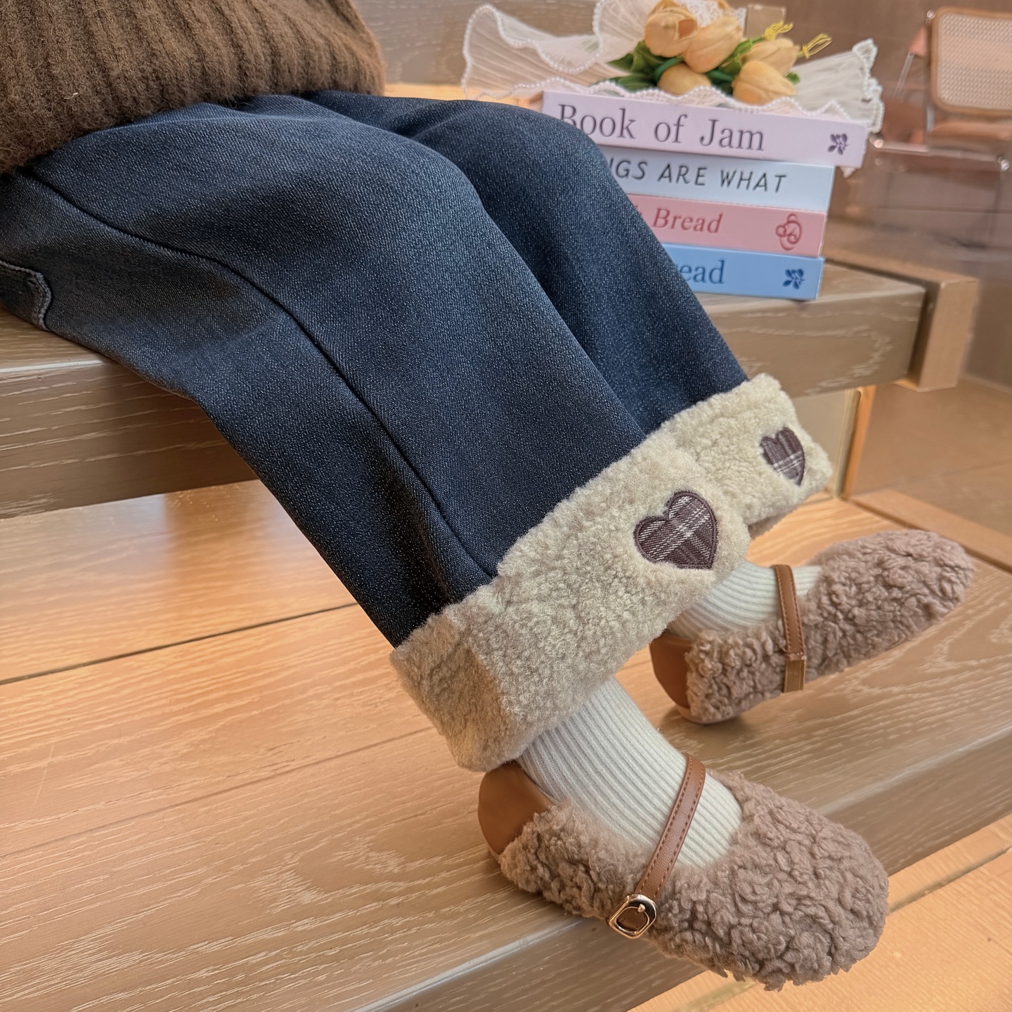 小女童洋气加绒直筒秋冬季牛仔裤女宝宝外穿加厚阔腿裤子休闲冬装