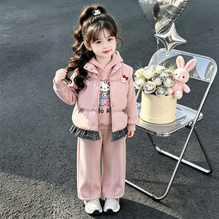 女童加绒套装秋冬季2026新款儿童羽绒棉马甲三件套宝宝炸街衣服潮