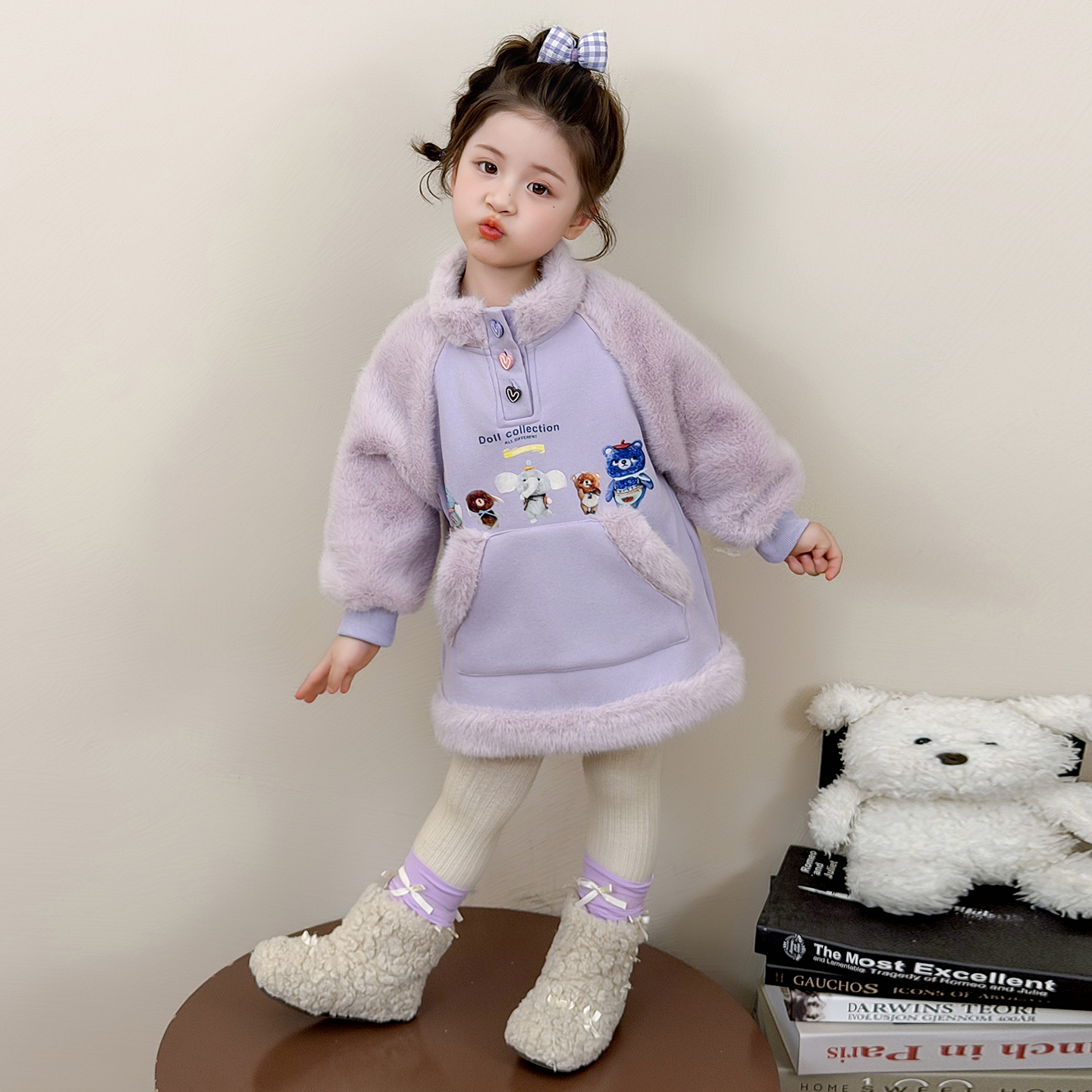 女童加绒卫衣裙秋冬季2025新款洋气儿童加厚裙子女宝宝冬装连衣裙