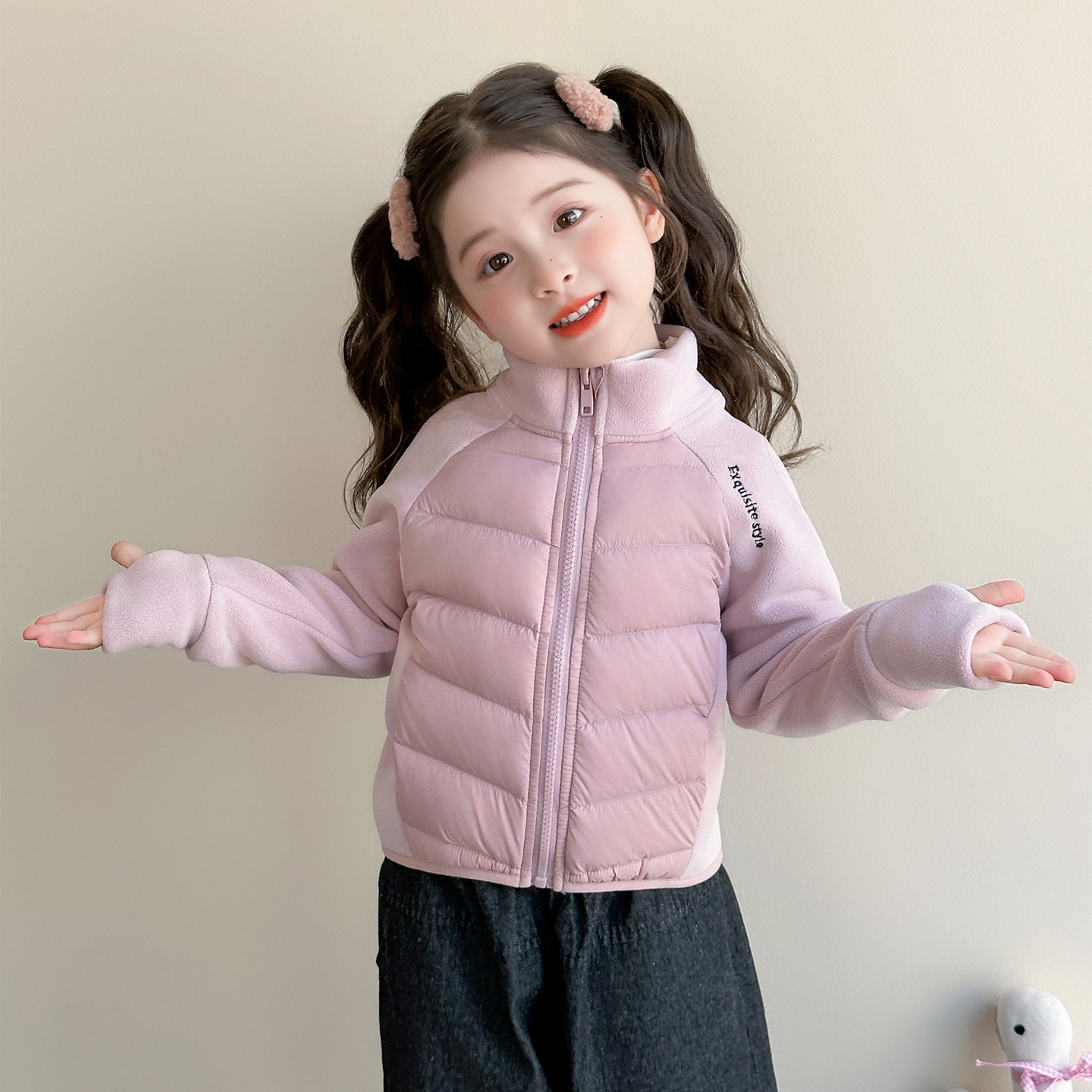 女童轻薄羽绒服2025秋冬新款摇粒绒儿童校服神器内搭羽绒内胆外套