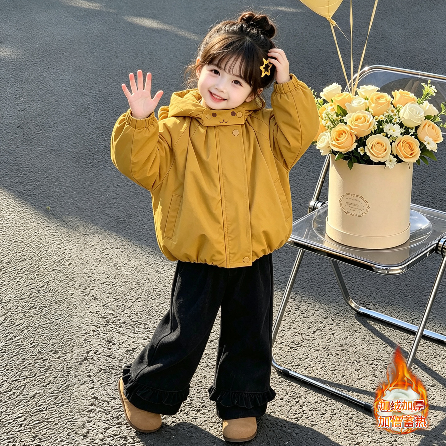 女童加绒加厚棉服冬季2026新款可爱洋气儿童冬装衣服小童棉衣外套
