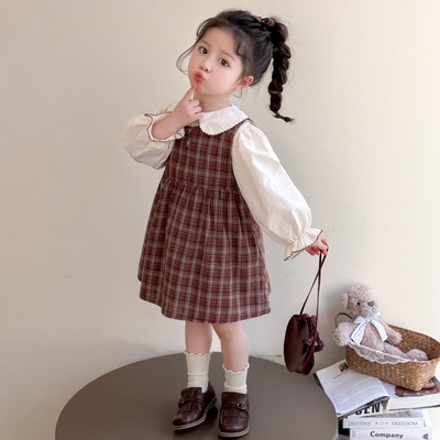 女童连衣裙春装两件套2025新款女宝宝学院风背心裙子春秋季套装