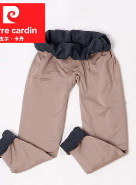 皮尔卡丹高腰竹炭双层打底裤 灰色咖啡色缎面保暖裤九分裤冬19805