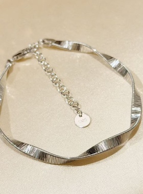 通体S925欧美流行款光面拉丝波浪手链轻奢小众设计简约气质时尚款