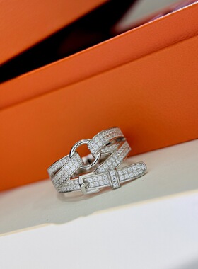 鑫葆康珠宝流行首饰S925银精工满钻皮带扣戒指轻奢百搭高级感指环
