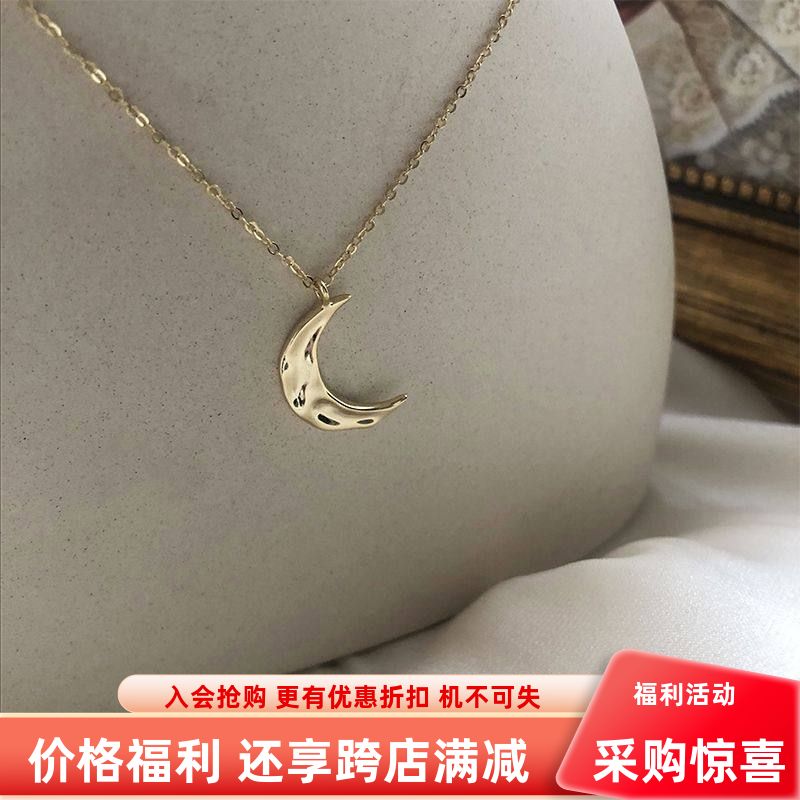 原創(chuàng)水波紋月亮項(xiàng)鏈女復(fù)古ins簡約冷淡風(fēng)網(wǎng)紅月牙鎖骨鏈百搭輕奢