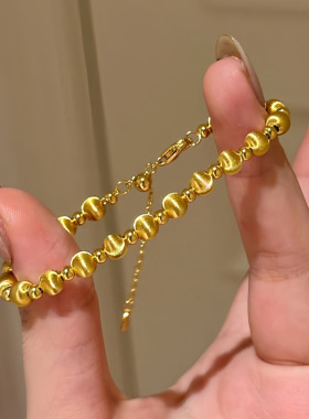 鑫葆康珠宝S925纯银镭射拉丝猫眼串珠手链女小众高级简约轻奢设计