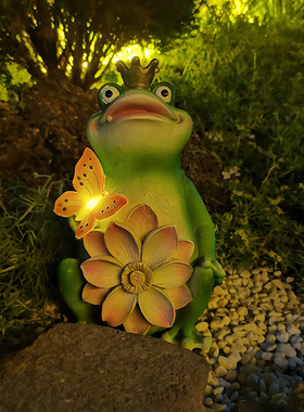 可爱青蛙摆件创意庭院装饰布置仿真动物太阳能灯户外阳台花园造景