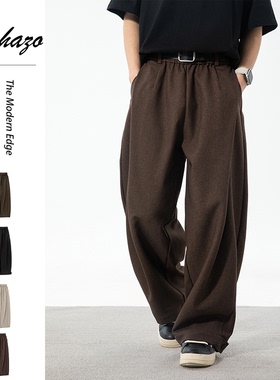 男士都市通勤立体免烫垂感休闲西裤轻奢复古斜纹直筒半松紧腰长裤