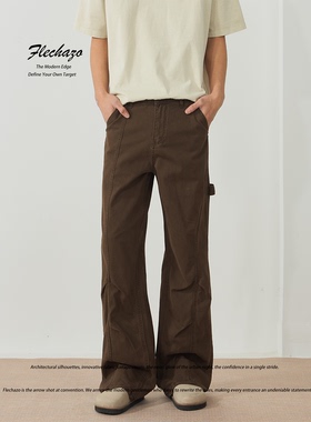 潮牌新款机能风工装休闲裤子男100%纯棉宽松直筒微喇长裤通勤百搭