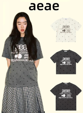 韩国aeae波点短袖女25年新款字母印花宽松T恤女圆领显瘦短上衣