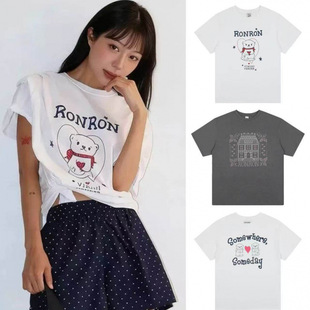 韩国RON T恤 RON春夏小熊爱心字母印花宽松休闲百搭甜妹可爱风短袖