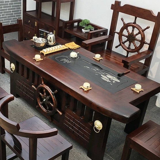 老船木茶桌椅组合实木功夫茶台大茶几家用办公泡茶桌茶具套装一体