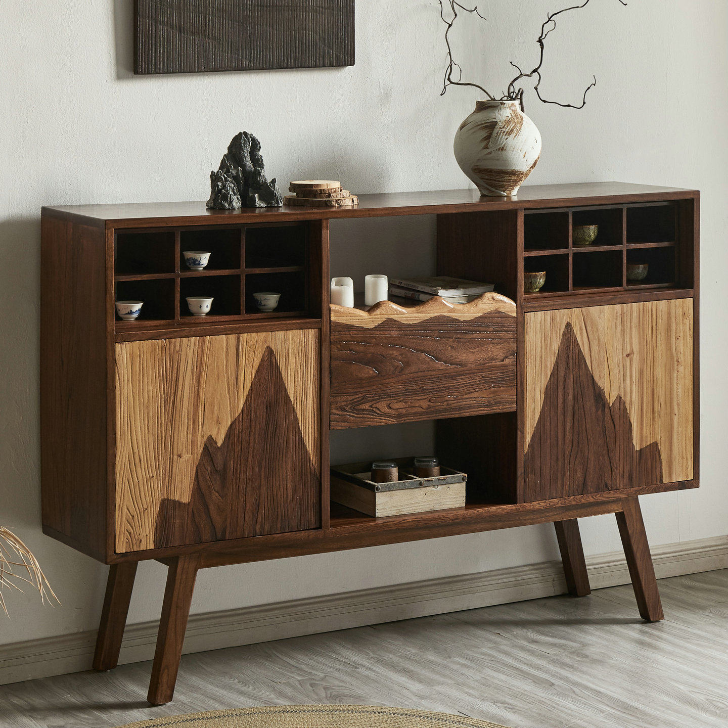 侘寂风实木餐边柜家用客厅玄关柜办公室收纳储物民宿茶室茶叶柜子,住宅家具,餐边柜,淘宝优惠券,粉丝福利购,淘宝优惠卷