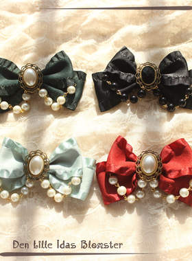 跨境Lolita原创手工cla系蝴蝶结宝石边夹发尾夹节日喜庆红色热卖