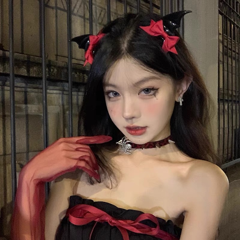 万圣节cos小恶魔蝴蝶结发夹头饰装饰搞怪道具立体顶夹Lolita发饰