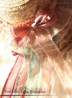 【idas】-蝶与花-lolita手作 荷叶边丝带蕾丝花团蝴蝶夏日草帽