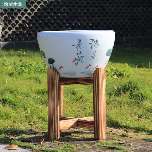 古法陶瓷鱼缸酒坛实木底座木架