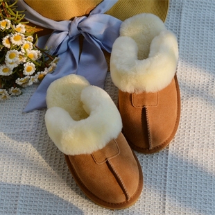 河南桑坡村羊皮毛一体拖鞋保暖居家羊毛室内包头拖反绒牛皮真毛女