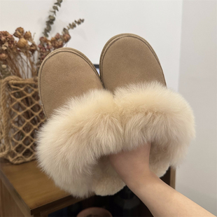 宋雨琦同款河南桑坡羊皮毛一体保暖厚底羊毛毛包头拖鞋女棉鞋厚底