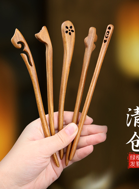 绿檀木古风新中式盘发发簪日常通勤上班族女高级感檀木簪子主体