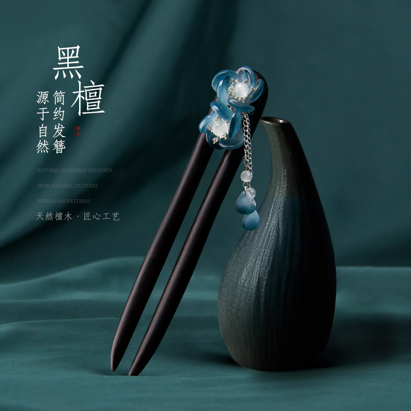 双钗发簪黑檀木股份日常盘发头饰