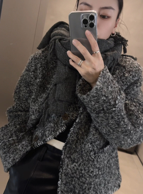 深圳南油精品小众设计师女装圈圈毛呢小香外套女ins极简高级感