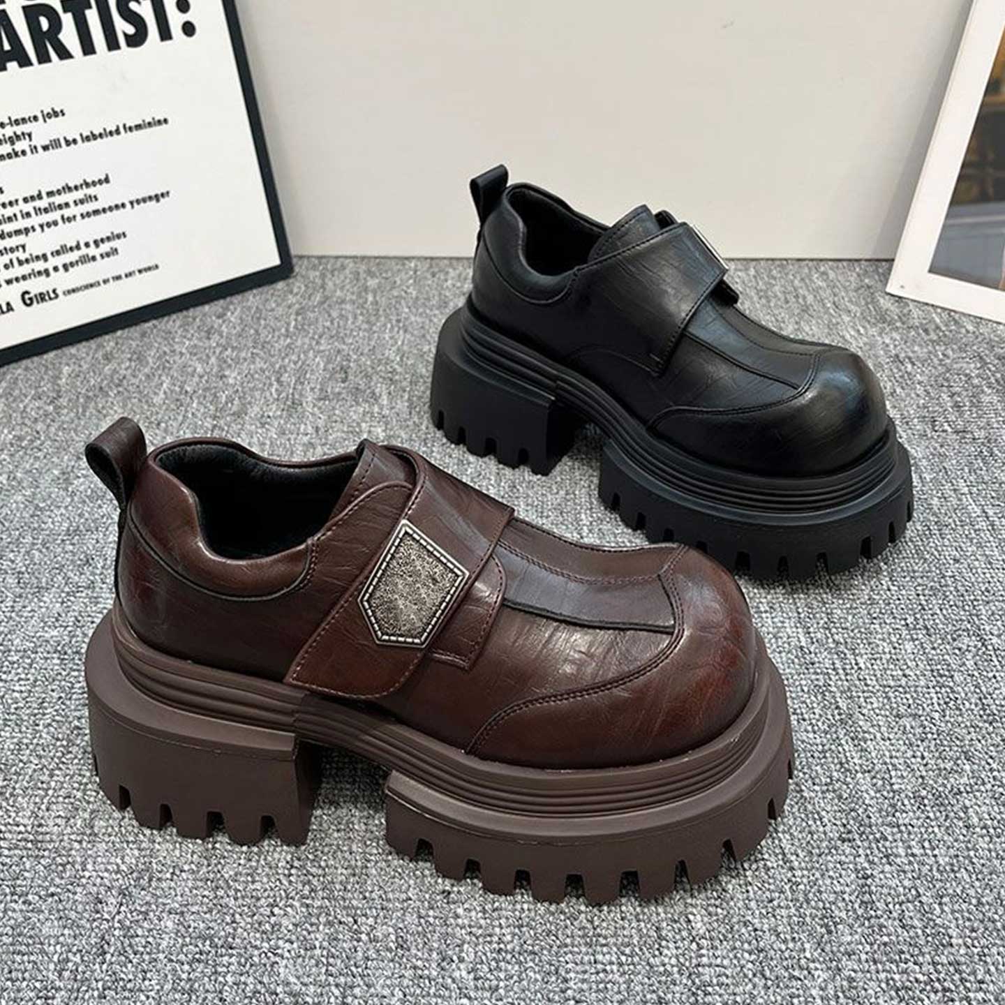 2025年秋季新款女鞋厚底增高乐福鞋女款轻便百搭透气休闲深口单鞋