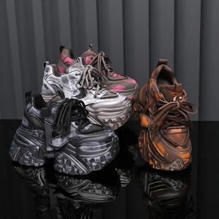 女鞋 百搭松糕底拼色休闲鞋 厚底增高老爹鞋 时尚 女款 2025年秋冬新款