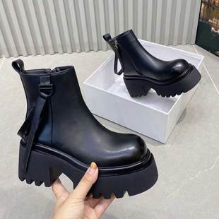 厚底增高马丁靴女款 女鞋 轻便百搭透气切尔西烟筒靴 新款 2025年秋季
