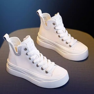 厚底板鞋 夏款 鞋 小白鞋 百搭平地休闲高帮女鞋 2025新款 子白鞋 女夏季