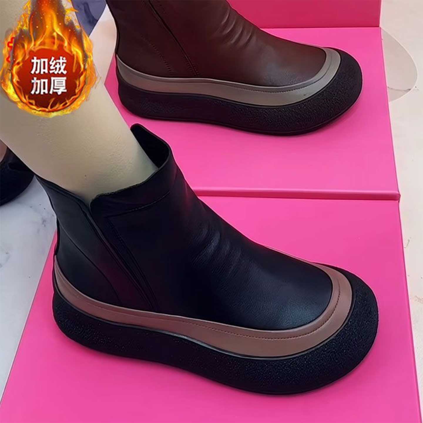 加绒加厚平底雪地靴女冬季保暖厚底复古短靴皮毛一体百搭圆头棉鞋