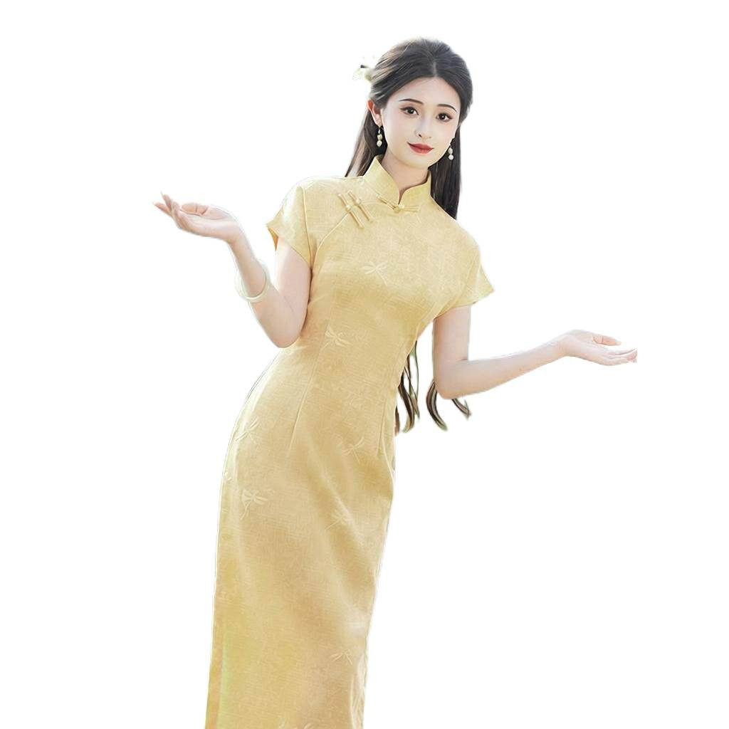 黄色旗袍2025夏季高考新中式
