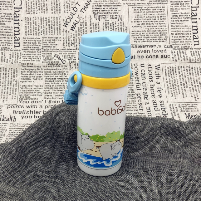安儿欣 ps 1026 儿童保温壶背带软吸管水杯学生真空水壶400ml