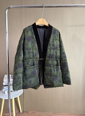商场同款一粒扣慵懒风鹅绒服女2026冬季新拼接门襟花色V领羽绒服