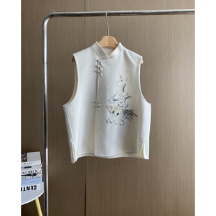 新中式重工钉珠盘扣双面羊毛呢马甲女2025秋冬新立领国风百搭马夹