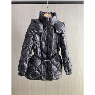 高货亮面连帽收腰鹅绒羽绒服女2024年冬新款大牌收腰显瘦保暖外套