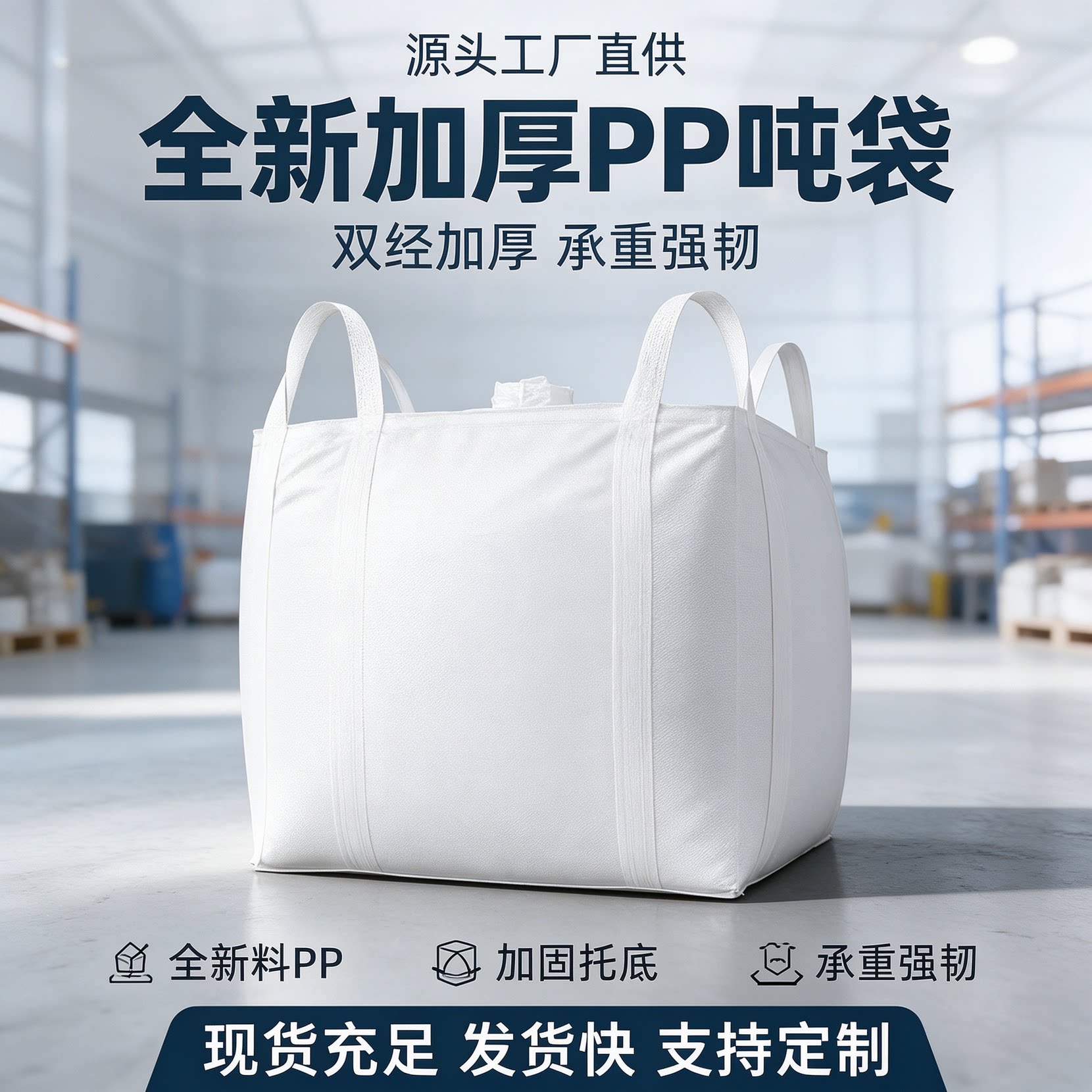 白色全新PP吨包袋1吨耐磨2吨吨包加厚集装工业太空集装袋加固托底