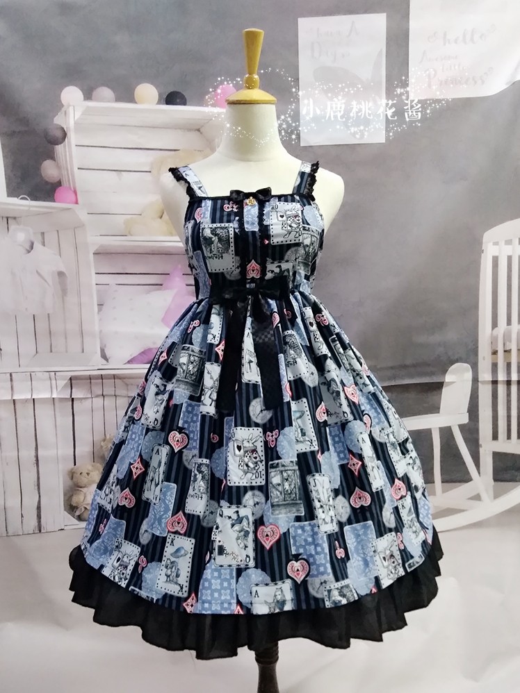【小鹿桃花酱】爱丽丝扑克印花 吊带连衣裙 lolita jsk 现货|ruв категории плесень играть/Аниме/вокруг/cos/настольные игры, вторичный элемент Лолита, Лолита/мягкая одежда/переплет - от Buy2taobao.com для оказания профессиональной услуги покупки агента Taobao