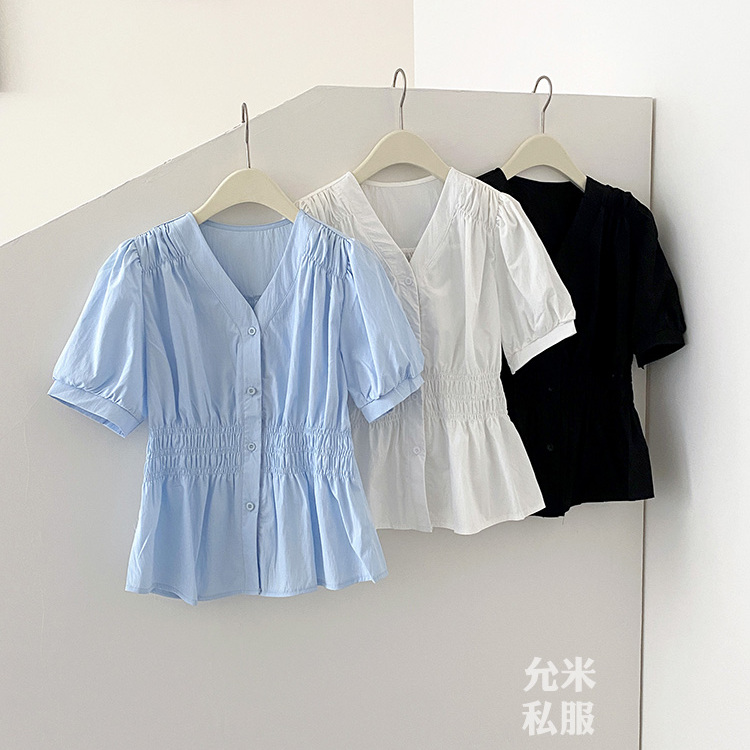 小四粉丝专享D185法式短袖衬衫女夏季高级感衬衣遮肉显瘦