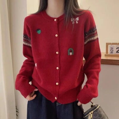 【小四粉丝专享】A211刺绣针织开衫女宽松减龄毛衣外套