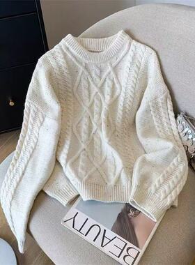 【小四粉丝专享】A187麻花圆领针织衫长袖宽松百搭保暖毛衣上衣