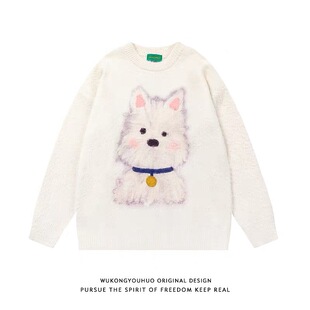 毛衣 A119趣味可爱小狗提花软糯百搭宽松针织衫 小四粉丝专享