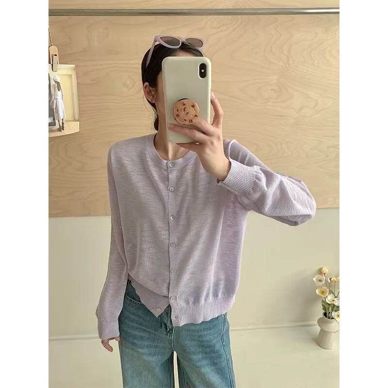 【小四粉丝专享】A520韩系圆领针织开衫女薄款宽松百搭防晒气质